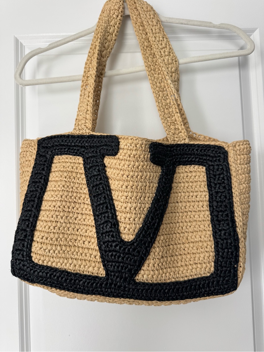 Valentino Raffia Tote Bag with Black Accents